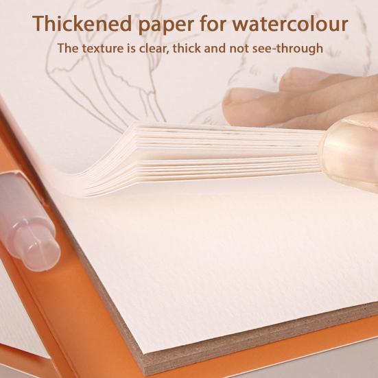 Portable Gouache Painting Book Tri-Fold Design Watercolor Pad Set with 12 Color Grids Ergonomic Brush Stress Relief Art Kit