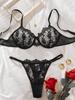 Kajano Sexy Embroidered Multi-color Mesh Lace Push-up Lingerie Set for Women