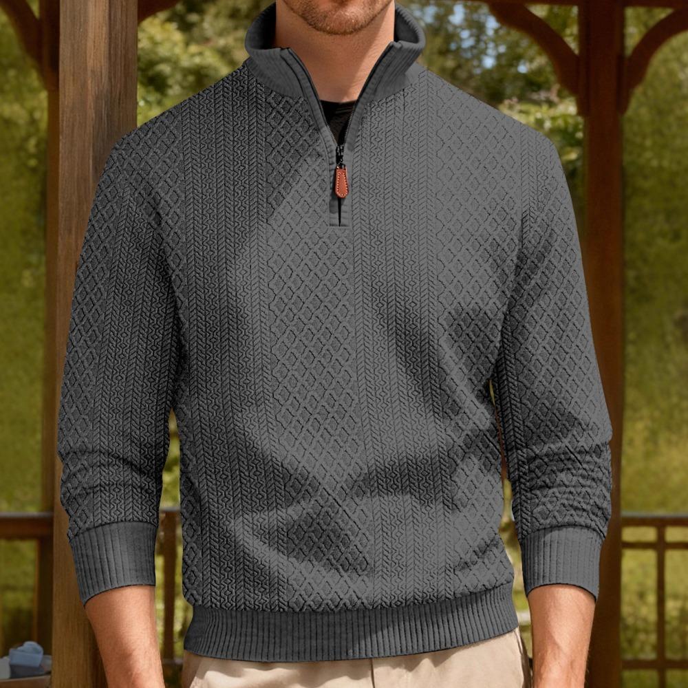 New American Fashion Men Sweatshirts Casual Loose Stand Collar Zip-up Long-sleeved Pullover Leisure Jacquard Solid Color Tops