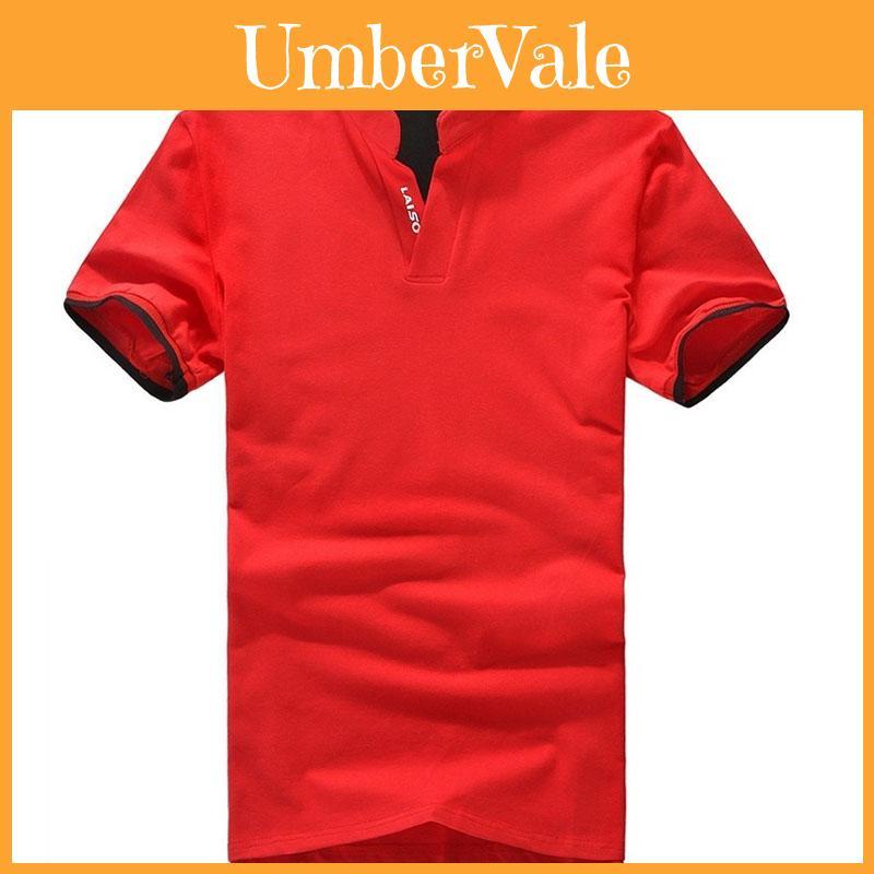 Mens Fashion V Neck Short Sleeve Cotton Polyester Polo Shirt In Multiple Colors For Stylish Summer Wear