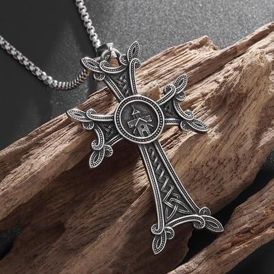 Retro Celtycki Krzyż Wisiorek Spersonalizowany Męski Naszyjnik z Amuletem Retro Nordycka Biżuteria