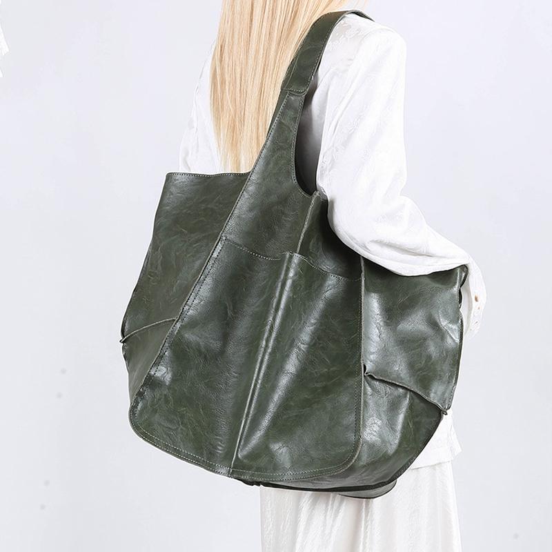Retro Super Big Shoulder Bag Female Solid Color Hand Bags For Women Soft Leather Casual Shopper Underarm Tote Bag
