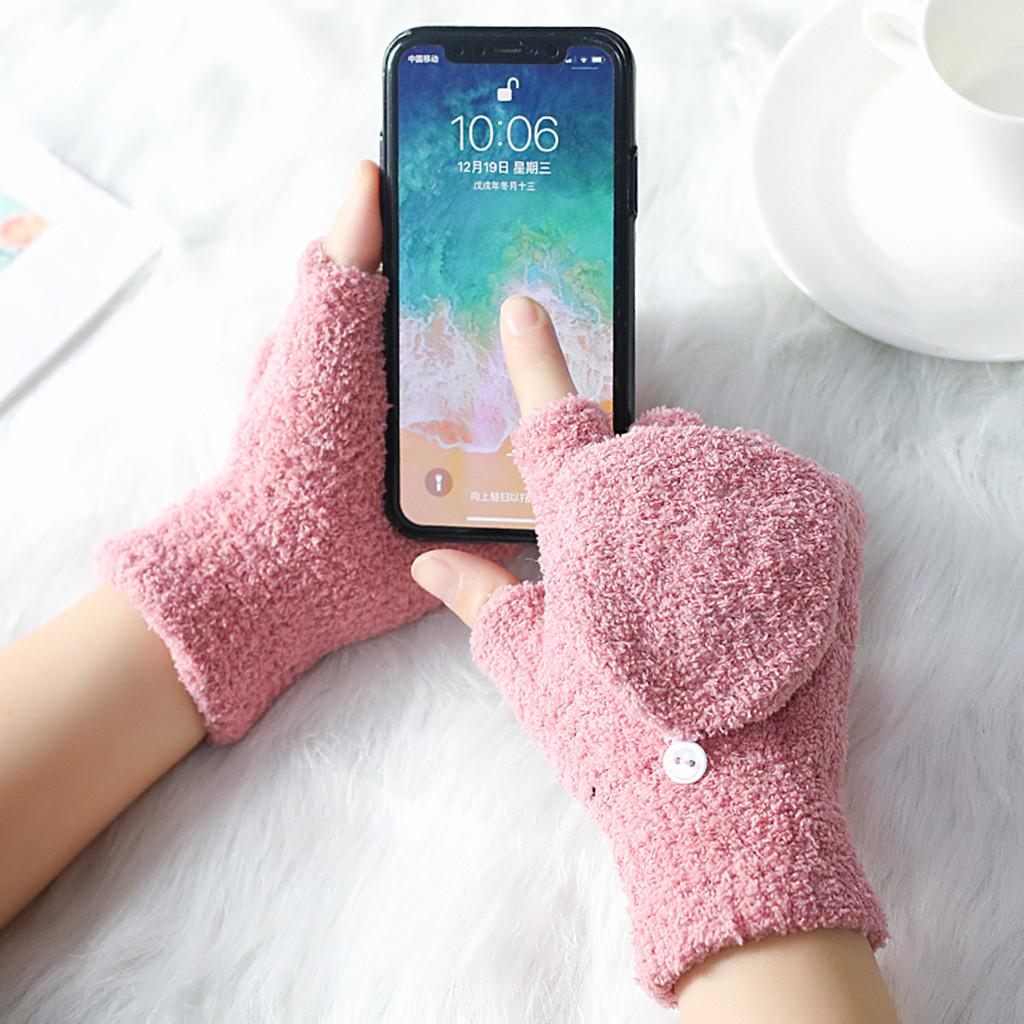 Couple's  Cold-Proof Gloves With Coral Fleece Flipped Half-Finger Gloves