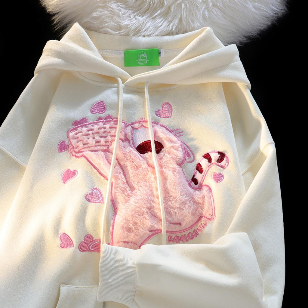 Japanese oversize super good-looking cat hooded sweater women's spring and autumn loose American lazy chic cute coat