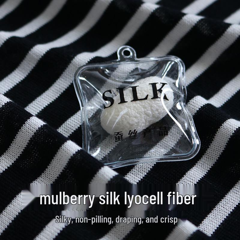 Tangge Women's Silk Lyocell Striped Long Sleeve Crew Neck T-Shirt