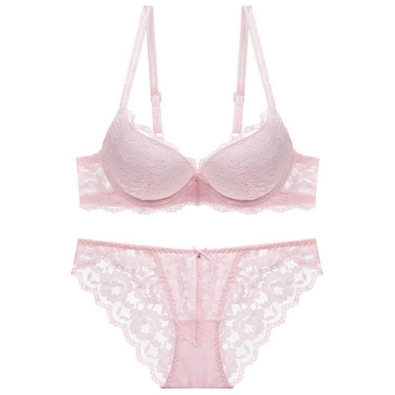 French Sexy Lace Bra Set,Push‑Up Bra Set for Small Bust,Gather Side Fat Lingerie Set