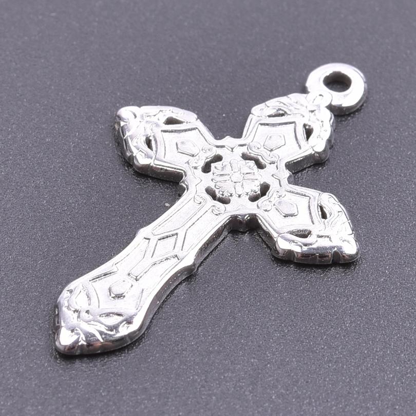 Never Fade Silver Color Stainless Steel Jesus Flower Cross Pendants For Jewelry Making Earring Bracelet Religious Handmade Charm