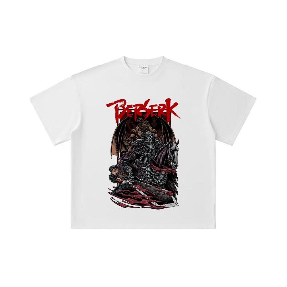 260 GSM Double Yarn 32 Count 100% Cotton Berserk V4 Skull Knight Print Unisex Heavy Cotton T Shirt