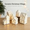 White Ceramic Christmas Lighted House Nordic Style LED Village Cottage Tabletop Ornament Xmas Holiday Home Desktop Decor Gift
