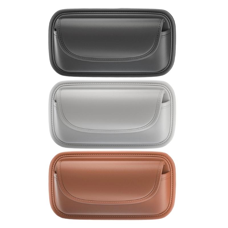 Multipurpose Wear Resistant Car Eyeglass Holder with Magnetic Lid, PU Leather Sunglasses Case Organizers for Auto Visors