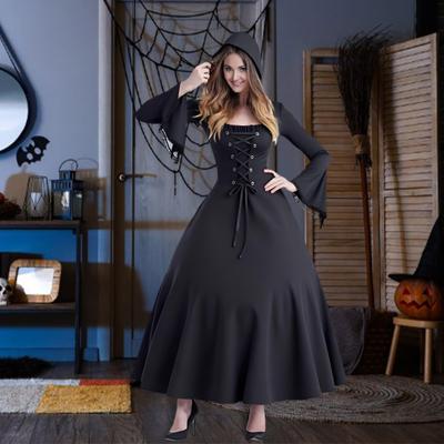 Robe de Sorcière Gothique à Capuche pour Femme Robe Vintage Médiévale Victorienne Halloween Renaissance Robe de Cosplay pour Fêtes de Maquillage Jeu de Rôle