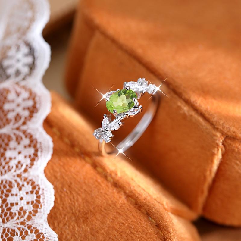 Natural Color Treasure Spar Ring S925 Sterling Silver Ring Women's High-end Adjustable Fashion Gift