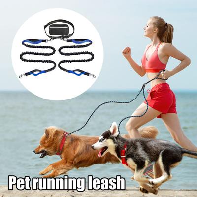 Psí vodítko s ledvinkou Reflexní zatahovací vodítko pro dva psy Hands-free běžecké vodítko s polstrovanými rukojeťmi Noční bezpečnostní vycházkové vybavení