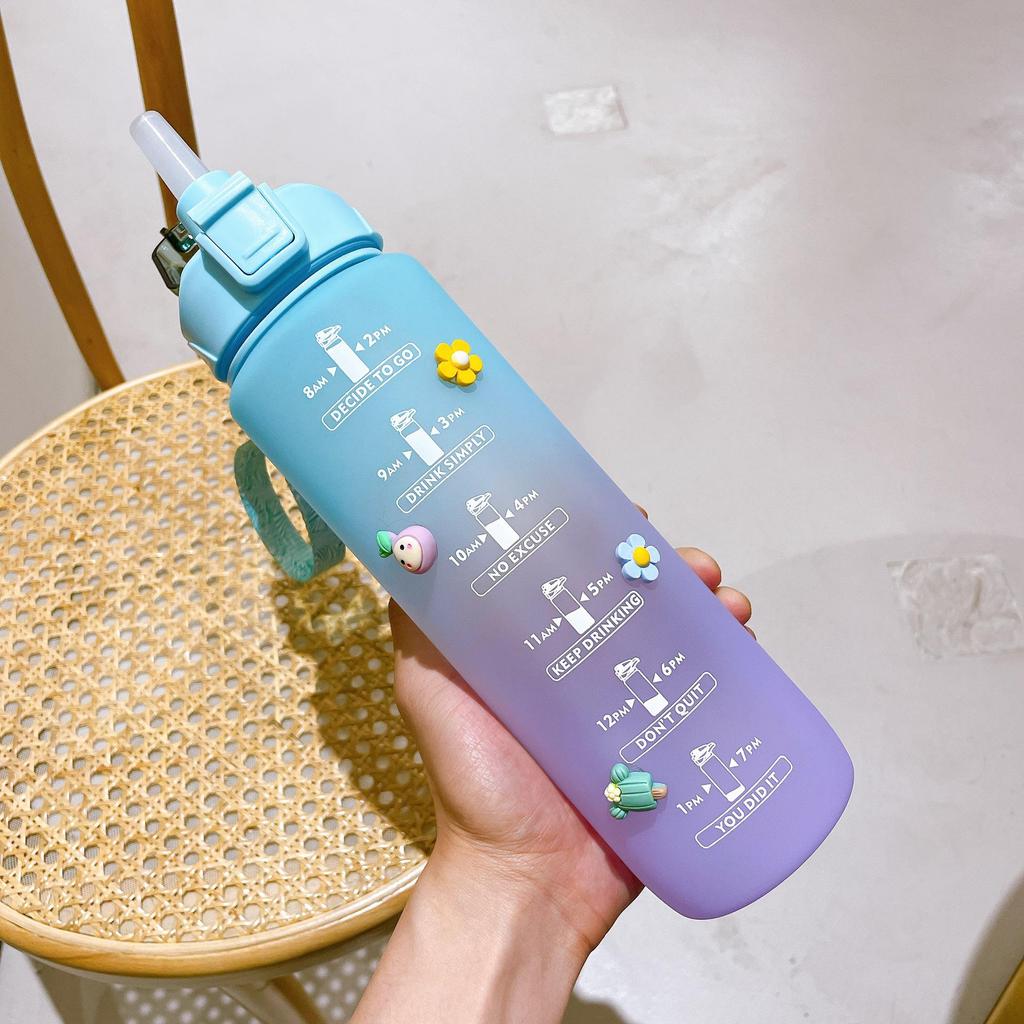 Große Kapazität 1000ml Farbverlauf Mattierte Tragbare Sportwasserflasche mit Stroh