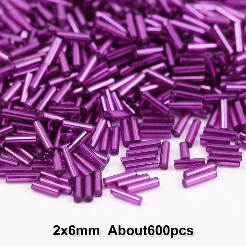 2x6mm Colorful Silver Core Czech Glass Seed Bugle Beads Tube Spacer Beads For Jewelry Making Garment Sewing Accessory
