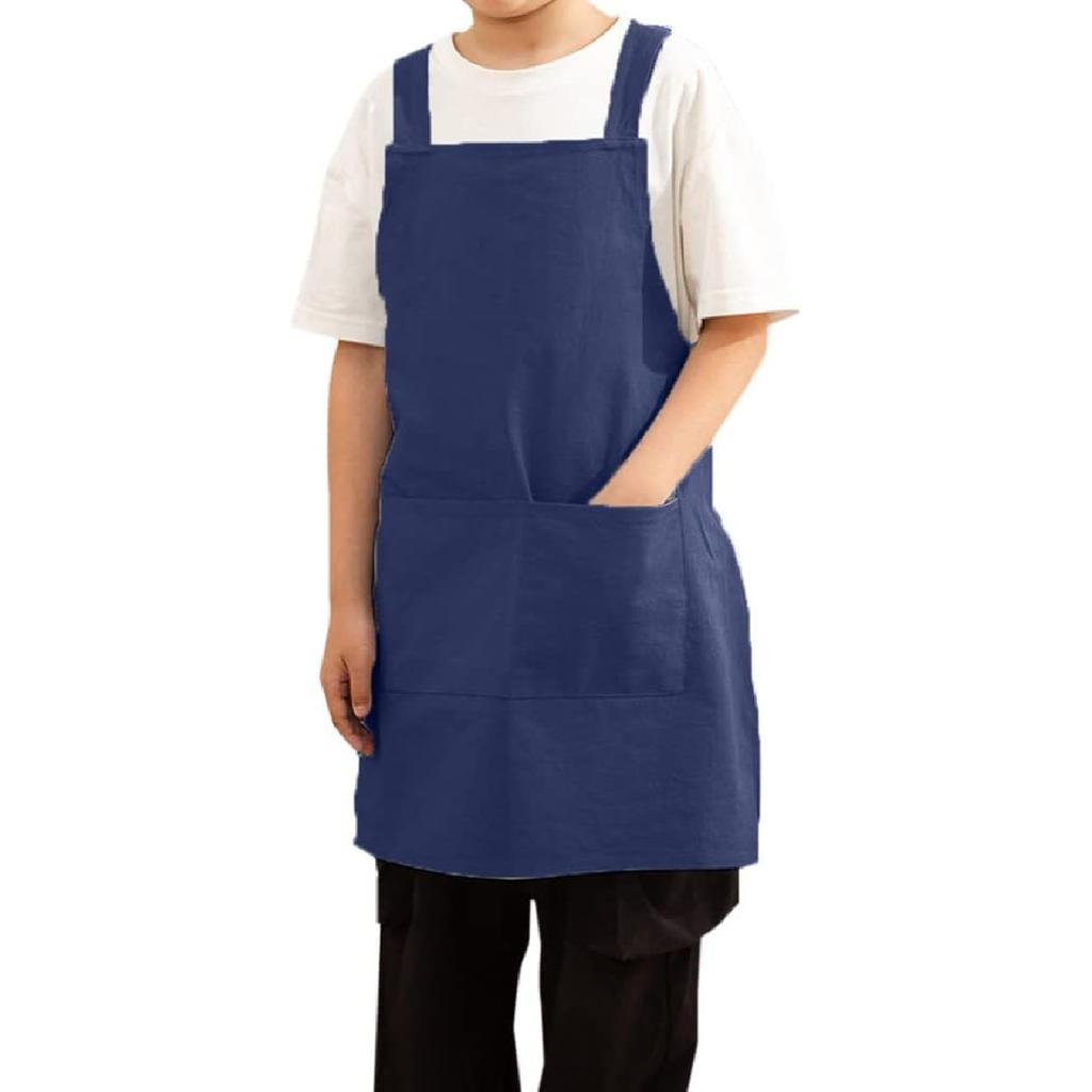 Kids Cotton Cross Back Aprons Children Chef Pure Child Apron with 2 Pockets for Baking Painting Cooking