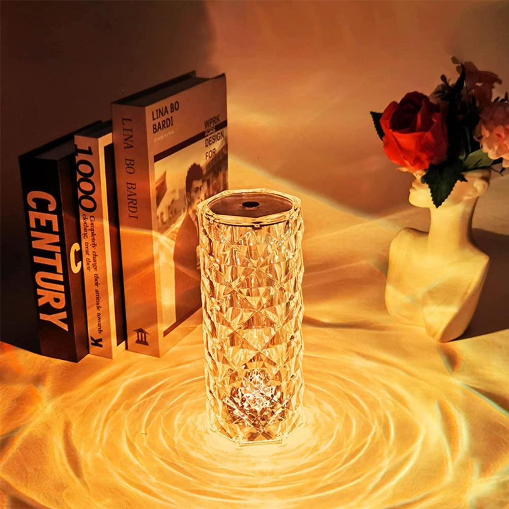 LED crystal touch night lamp for desk, diamond, rose colored, remote control