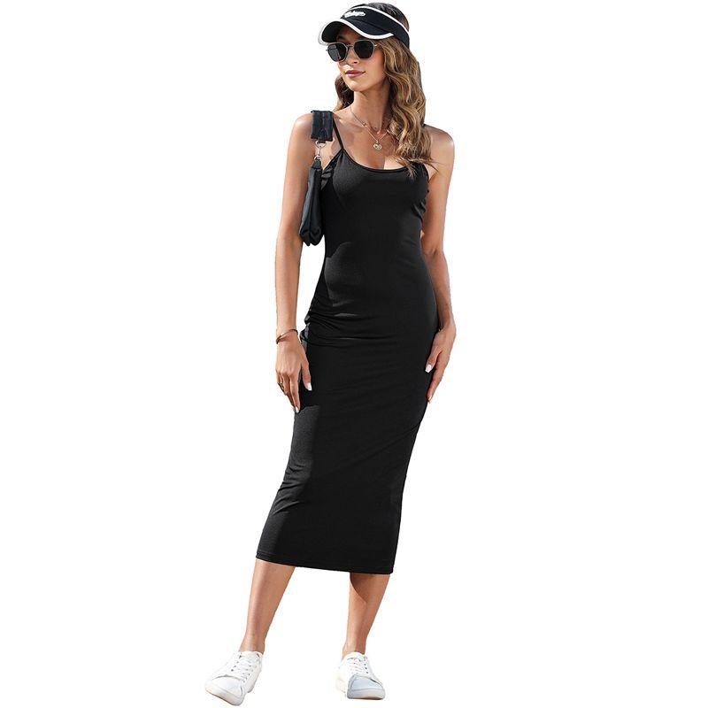 

US Shiying Casual All-matching Knitted Sling Dress Women 2025 New Solid Slim fit Midi dress Women Black P2 S(Code fits (45.00 kg-55.00 kg)