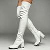 Botas Retro clásicas para mujer JIALUOWEI, botas sexis con cremallera por encima de la rodilla, botas hasta el muslo con tacón de bloque cuadrado, botas elegantes para fiesta de baile con brillo