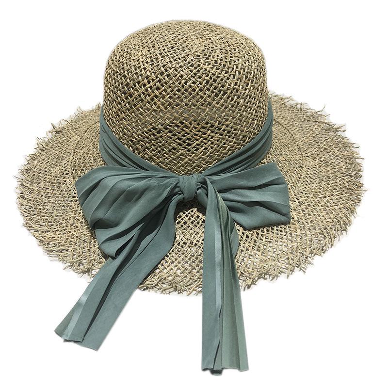 Women's Summer Openwork Straw Hat with Bowknot - Korean & Japanese Style Casual Beach Sun Hat