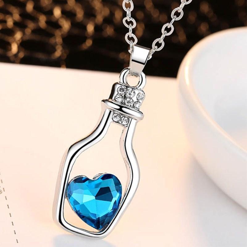 1Pcs Trendy Chains Necklace Popular Love Drift Bottles Pendant Necklace Heart Crystal Pendants Colar Fashion Jewelry NB712