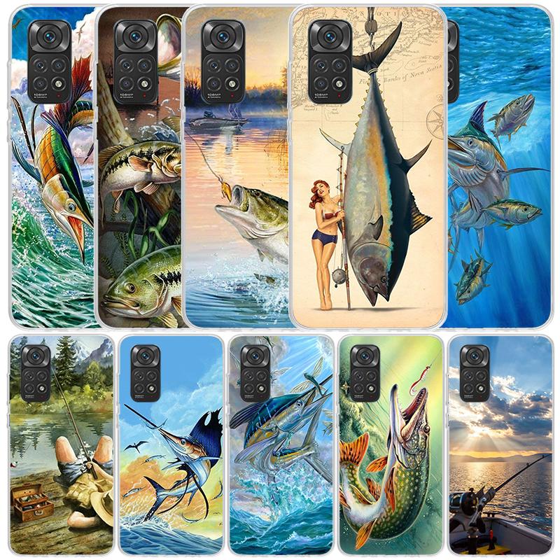 Offshore Angling Fishing Fish Rod Phone Case For Xiaomi Redmi Note 15 14 14S 13 12S 12 Pro Plus 11S 11 11T 11E 10S 10 + Soft TPU