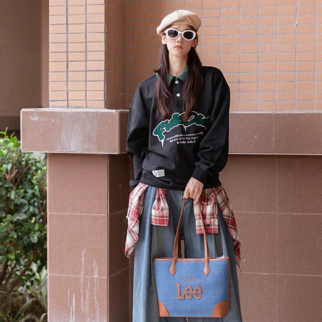 New Lee Denim With PU Panel Tote Bag, Shoulder Bag Regular Women's Denim Blue LE240101M-506