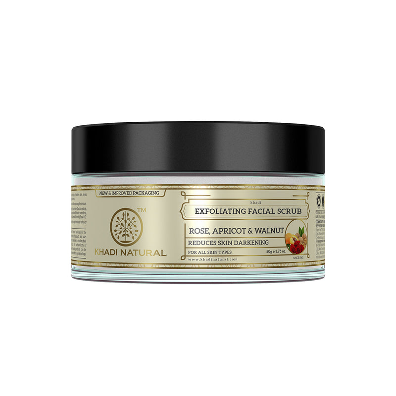 Khadi Natural Rose & Apricot Walnut Facial Scrub 50g Pack of 1 Brightens Skin Tone and Smoothens