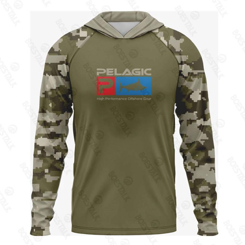 Mens Quick-Dry UV Protection Hooded Fishing Shirt Breathable Long Sleeve Outdoor Sportswear UPF 50