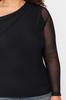 Women's Fashion Black Tulle Lined Asymmetrical Collar Knitted Blouse