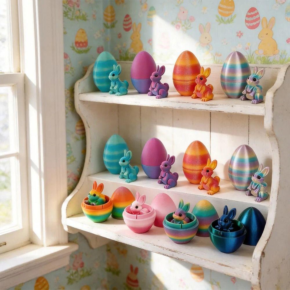 Fashion Easter 3D Printed Rabbit Eggs Rainbow Cute Animal Model Ornament Funny Easter Rabbit Ornament