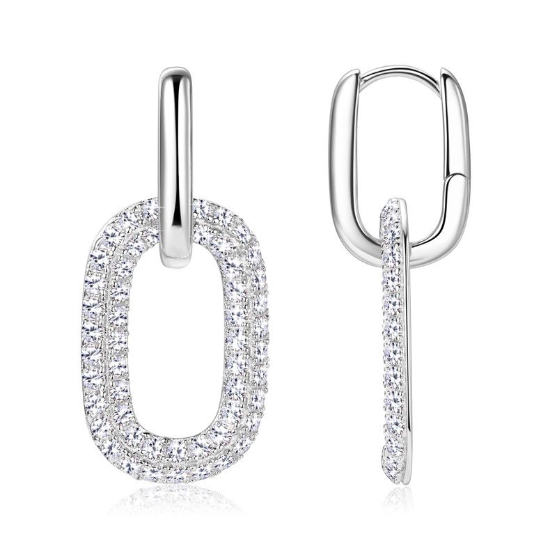 Elegant Moissanite Paperclip Dangle Earrings - Women's Silver Jewelry with Chic, Modern Design