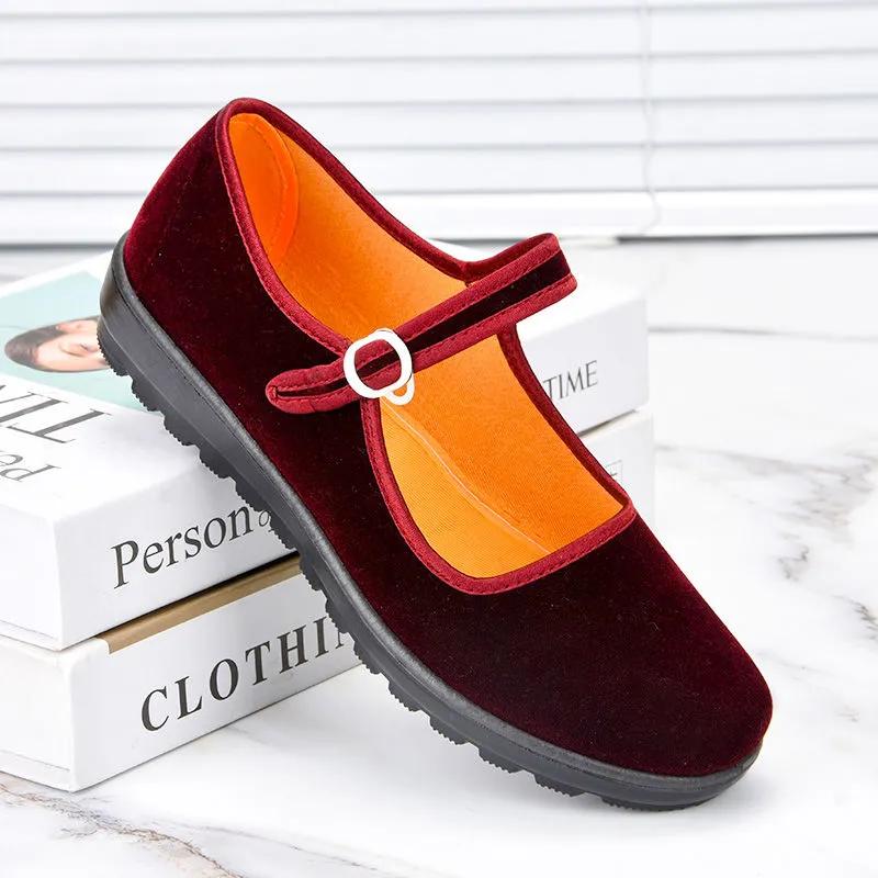 Sapatos Femininas Women Fashion Sweet Wine Red Buckle Strap Anti Skid Dance Shoes Lady Casual Comfort Black Shoe Ab624