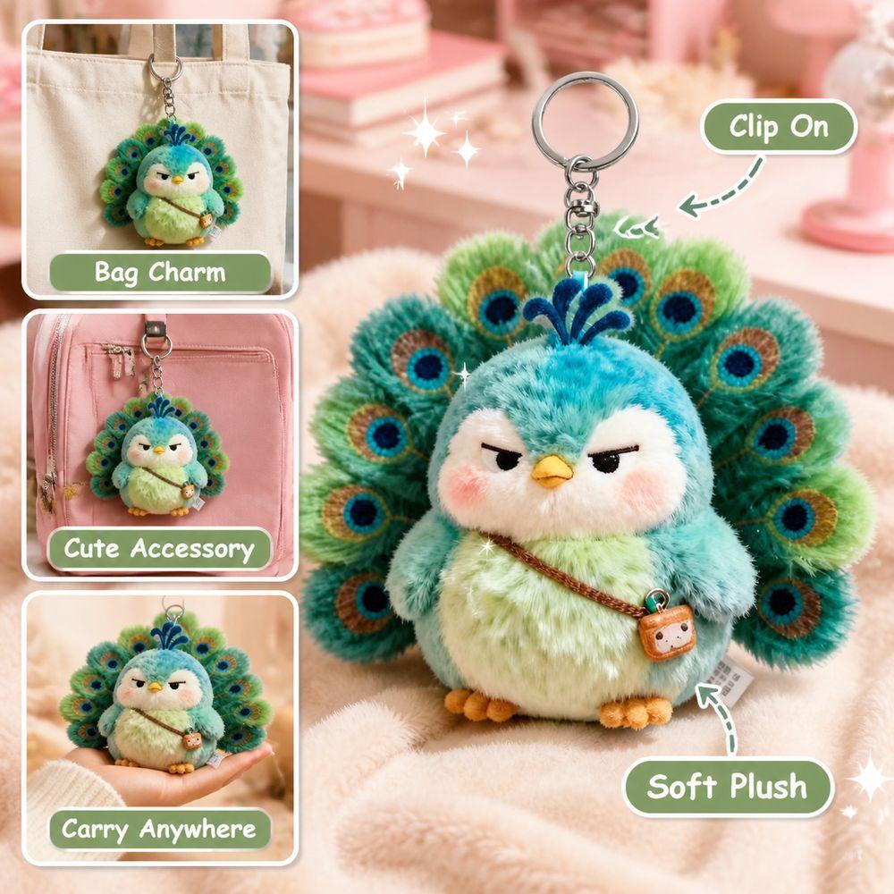 Cute Style Peacock Plush Toy Green Peacock Peacock Bag Charm Bag Accessories  Handbag Decoration