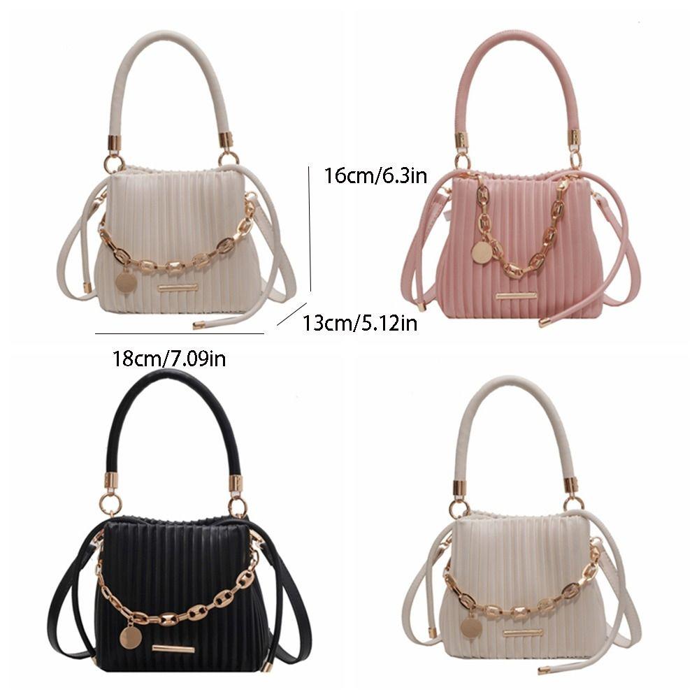 Chain Shoulder Crossbody Bag Pleated Design Bucket Bag Trendy Messenger Bag  Women