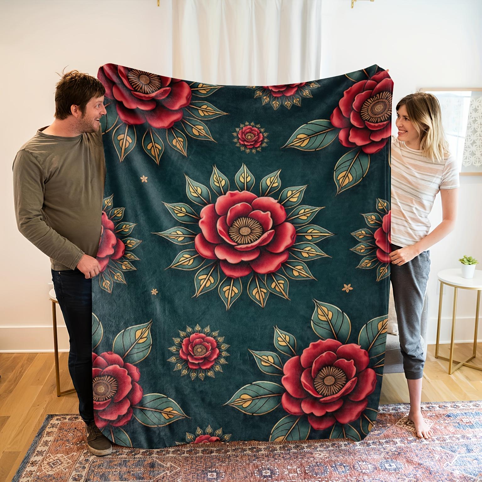

1pc Red Rose Floral Print Flannel Throw Blanket - Soft, High-Definition Digital Print, Polyester, All-Season Comfort, Perfe 75x90cm