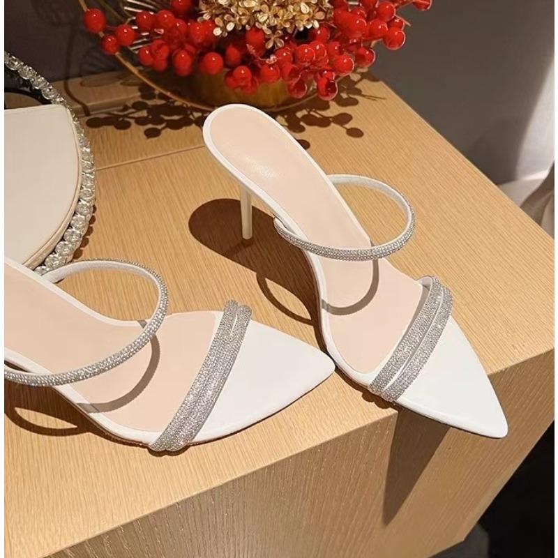 Fashion Shoes Woman 2025 Summer New Black Diamond Decorative Women's Sandals Outerwear Fashion Open Toe Thin Heels Slippers
