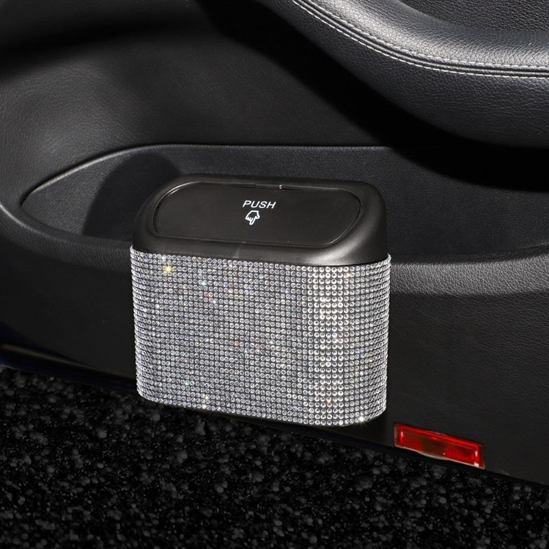 Diamond Crystal Car Trash Bin Hanging Vehicle Garbage Dust Case Storage Box Pressing Type Trash Can Auto Bling Accessories