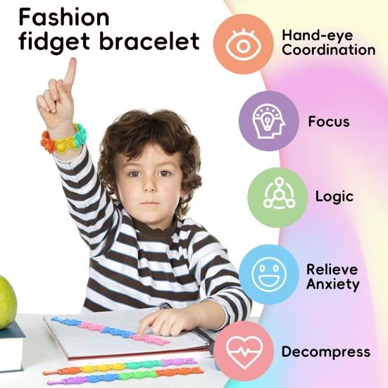 2 Pcs Decompression Bracelet Toy Heart Shape Colorful Soft Silicone Washable Adjustable Stress Kids Valentines Classroom Exchange Kit