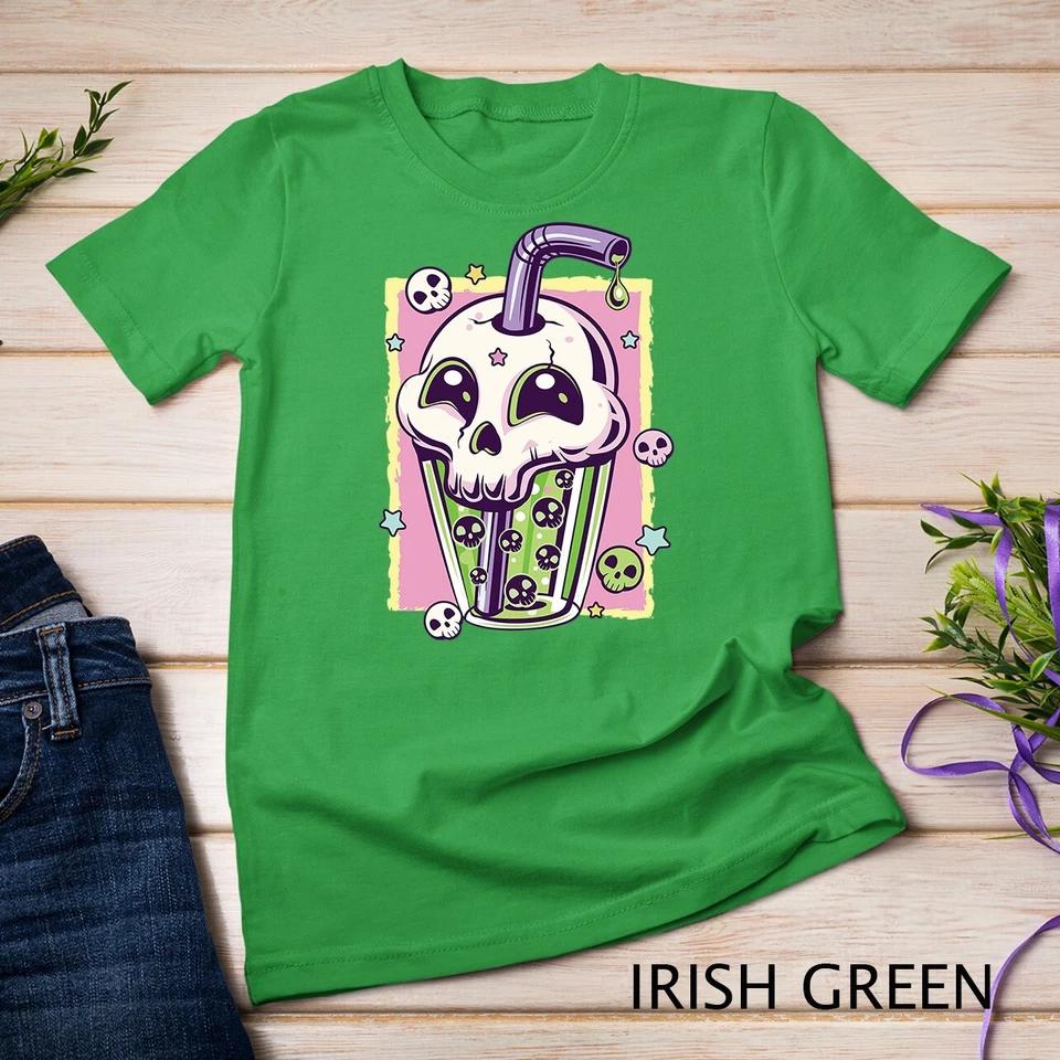 Kawaii Pastel Goth Creepy Skull Boba Bubble Tea Vaporwave Unisex T-shirt 3 4XL