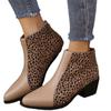 Fashion Shoes for Women  Leopard Ankle Boots Woman Pointed Toe Patchwork Short Barrel Chunky Heel Large Size Western Boots 2024