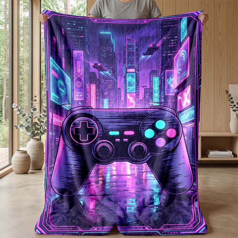 Cyberpunk Game Controller Blanket Personalized Name Flannel Blanket Soft Cozy Plush Throw for Sofa Bed Lightweight Home Decor