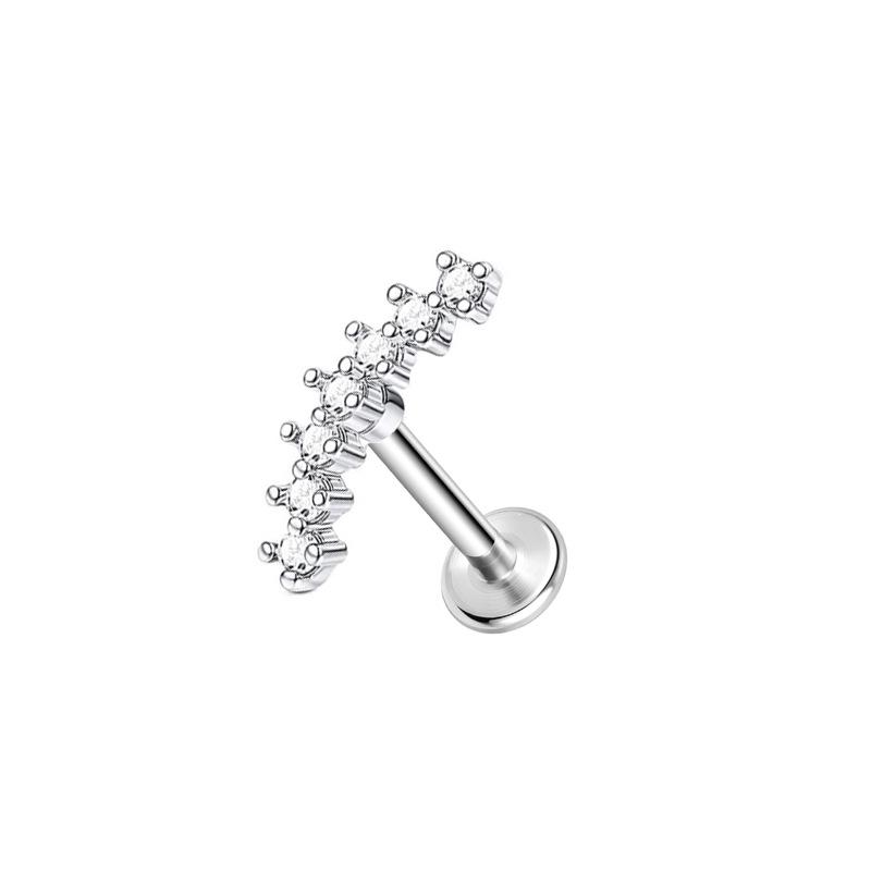 Steel Bar Heart & Cross Zircon Earrings - Women's 16G Cartilage & Lip Studs