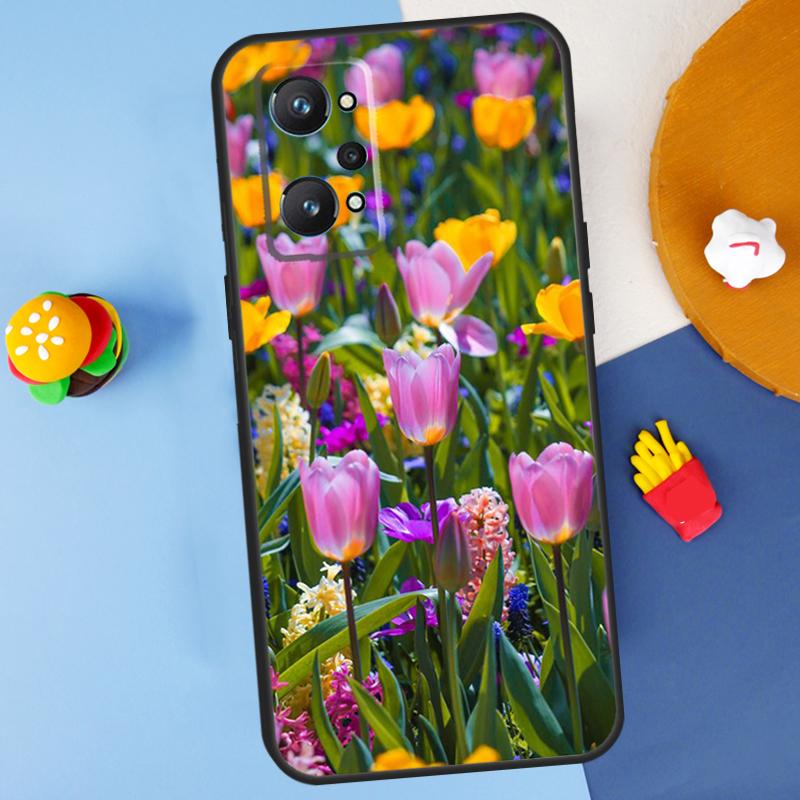 Spring Tulips Flower For Realme C55 C67 C61 C75 C53 C51 C21Y C25S GT 6 6T 5 GT7 Pro 10 11 12 13 14 Pro Plus Case
