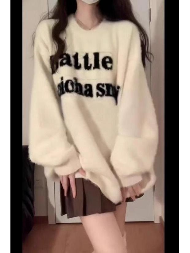 

Женский свитер из мягкого норкового бархата - Уютный белый, Маленький размер, Нежная и свободная вязка для осени/зимы L (suggested 55-60 kg) белый