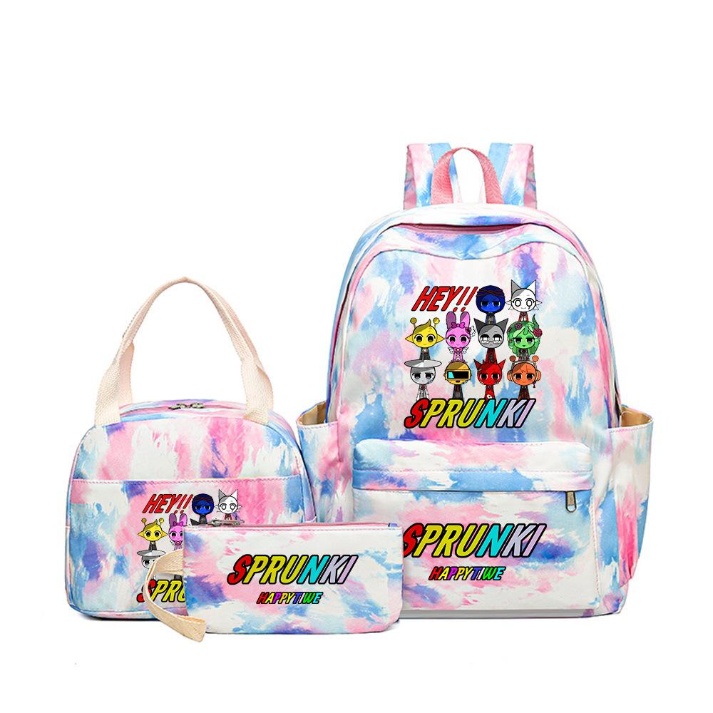 Rhythm box teen schoolbag sprunki cartoon print backpack pencil bag three-piece children's schoolbag 4