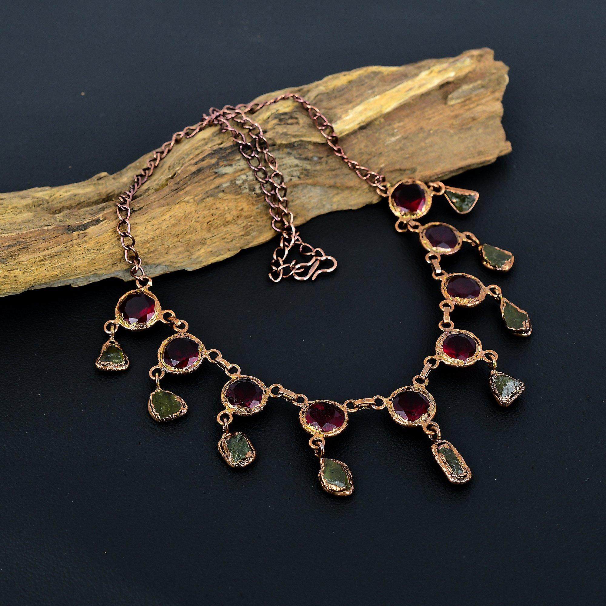 

Citrine Copper Electroformed Necklace with Adjustable Chain, Handmade Gemstone Jewelry Necklace For Memorial Day