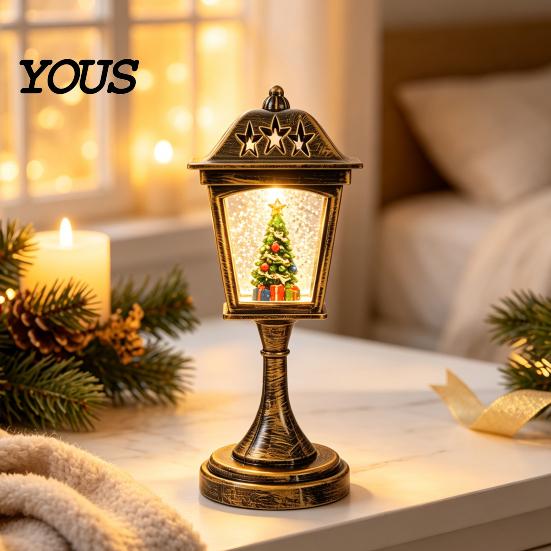 Warm Atmosphere Lighting Christmas Snow Sphere Lamp, Retro Street Lamp Design, Santa Winter Theme Ornament Snowman Tree Night Light for Bedroom,