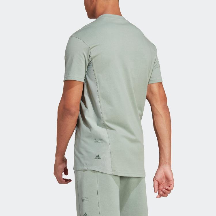 Adidas Essentials Logo Crew Neck Sport T-Shirt Men Tops Silver-Grey Green IC9732