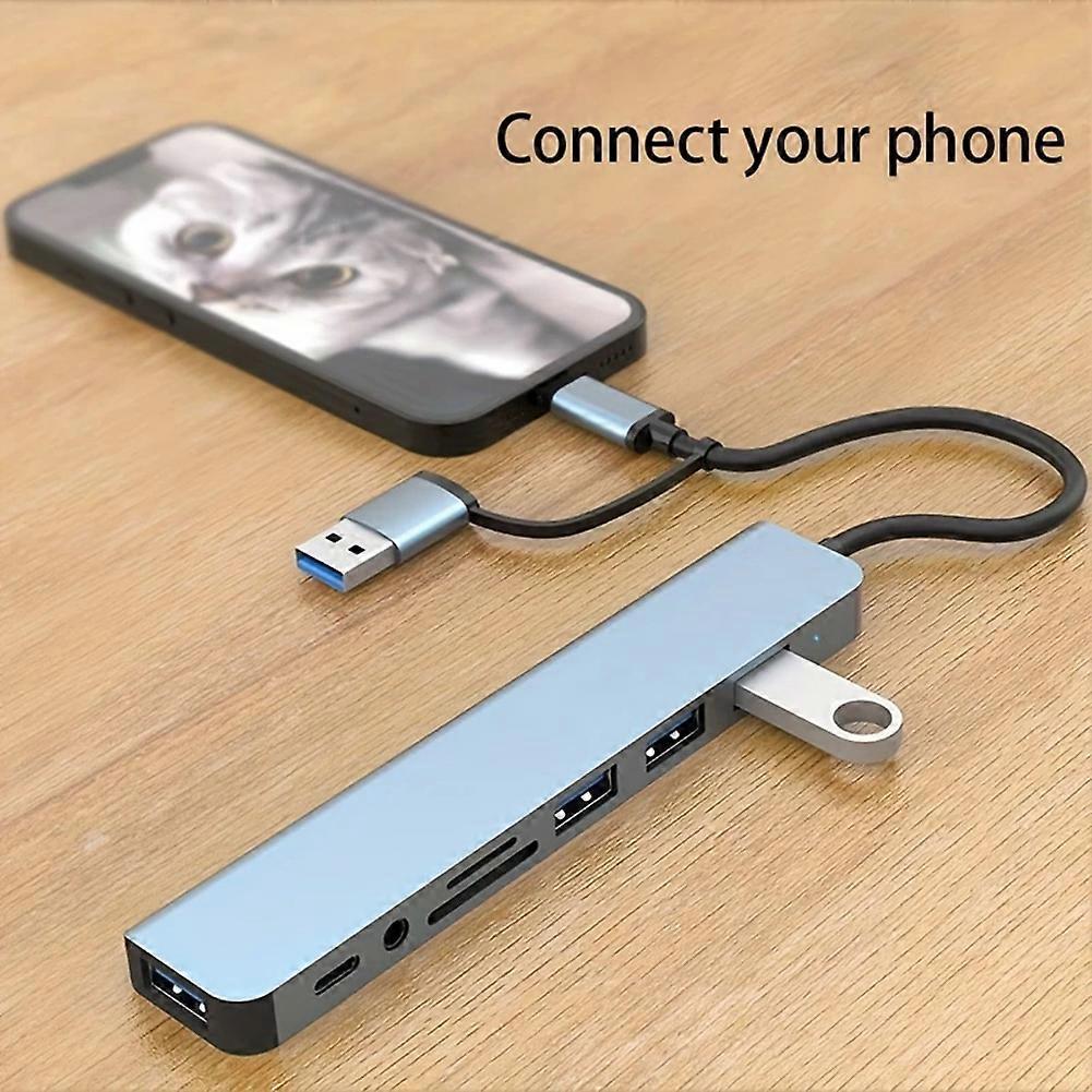 USB C 8 in 2 Multiport Hub Adapter 1 x USB 3.0/3 x USB 2.0 Data Ports/3.5 mm Audios Ports for Phones